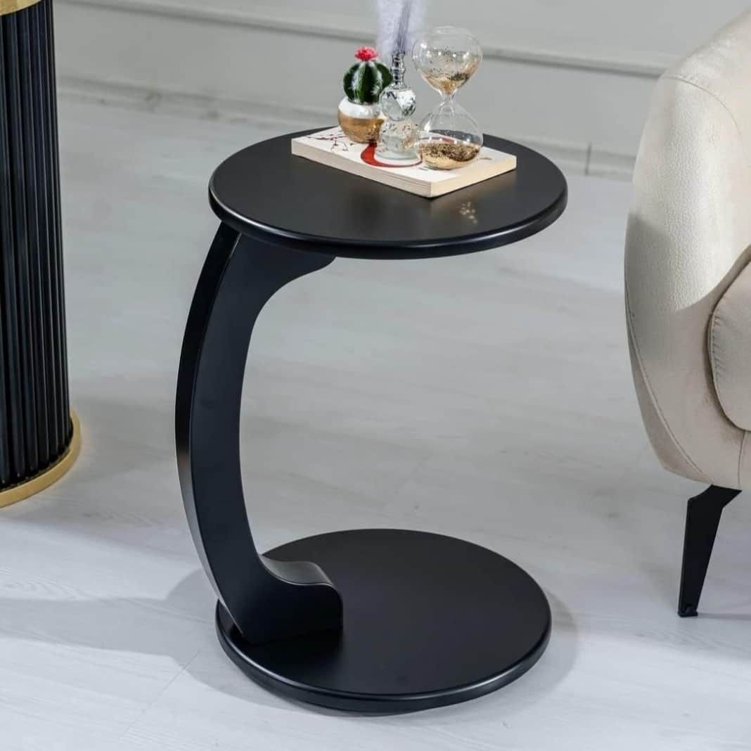 Bristo Round C Shaped End Table with Black Color