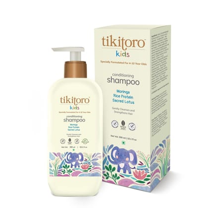 Tikitoro Kids Conditioning Shampoo for 4-10 years | pH 5.5 & Allergen-Free | Moringa, Rice Protein, Sacred Lotus Extract | No Parabens or Sulfates | 100% Vegan (300ml x 1) Tikitoro Kids Conditioning Shampoo for 4-10 years | pH 5.5 & Allergen-Free | Morin
