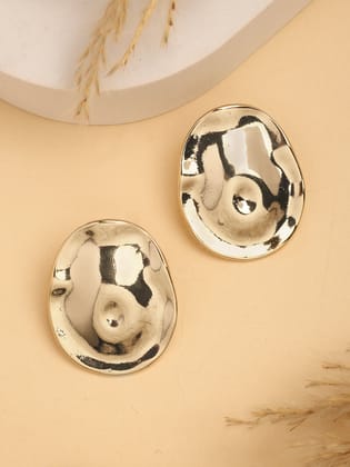NVR Women's Gold-Plated Oval Shape Studs Earring-Onesize / Gold / Alloy
