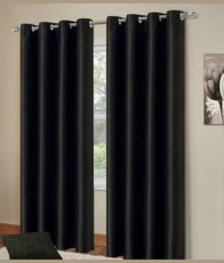 N2C Home Solid Semi-Transparent Eyelet Curtain 9 ft ( Pack of 2 ) - Black
