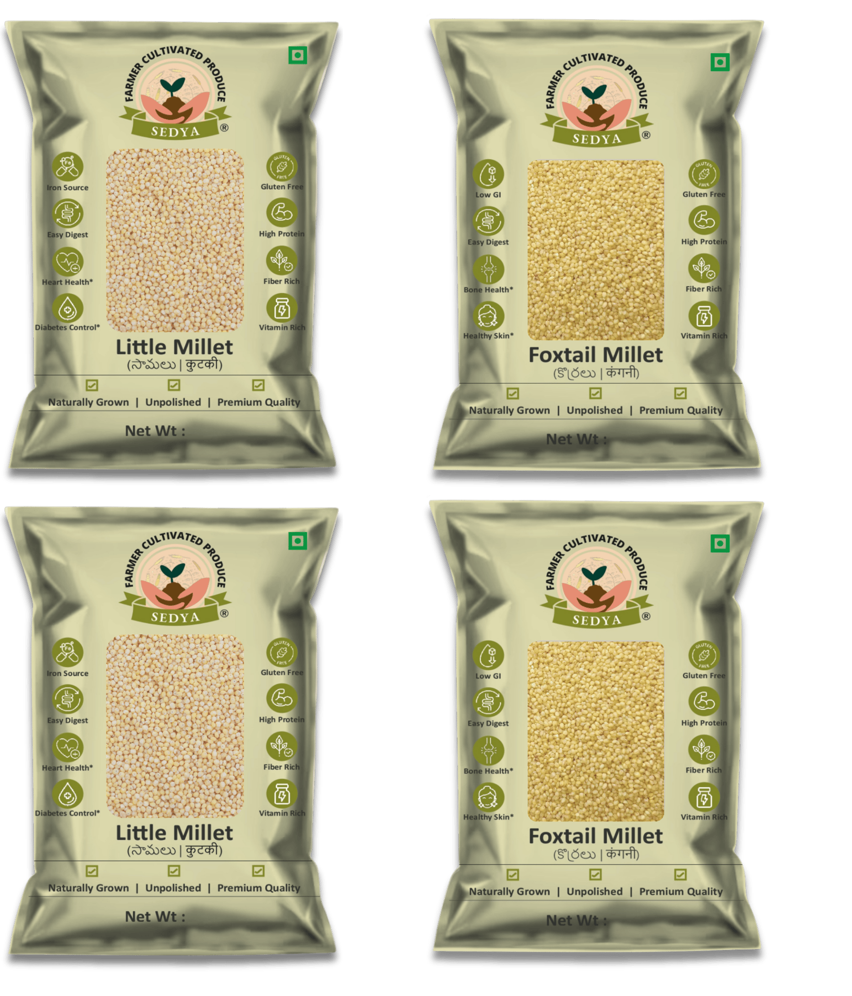 Sedya 2 Millets Combo - Little Millet (2 x 500g) + Foxtail Millet (2 x 500g) | Total 2kg