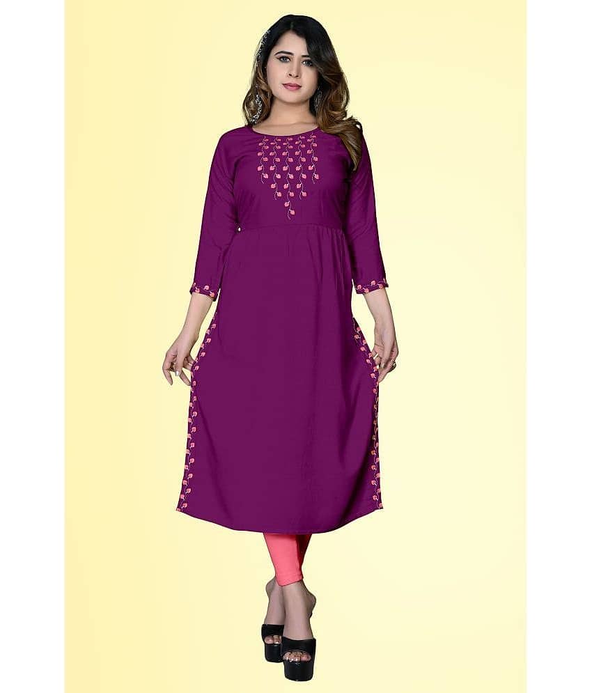 HAYA - Purple Rayon Women's Straight Kurti ( Pack of 1 )