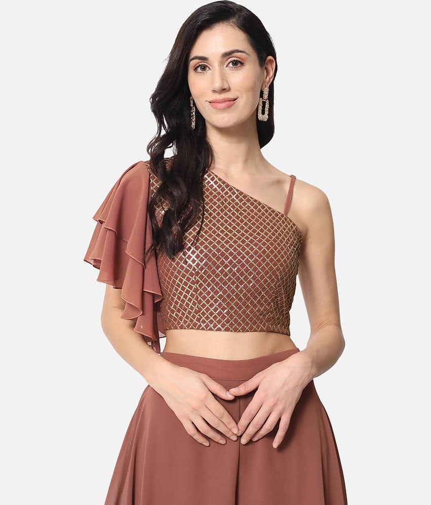 ALL WAYS YOU - Brown Georgette Women's Crop Top ( Pack of 1 )