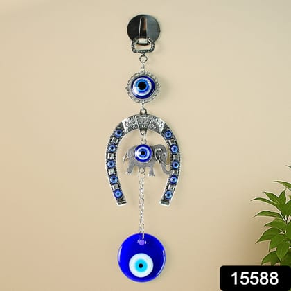 Decorative Evil Eye Hanging with Elephant and Horseshoe Motif,  Wind Chime (1 Pc)
