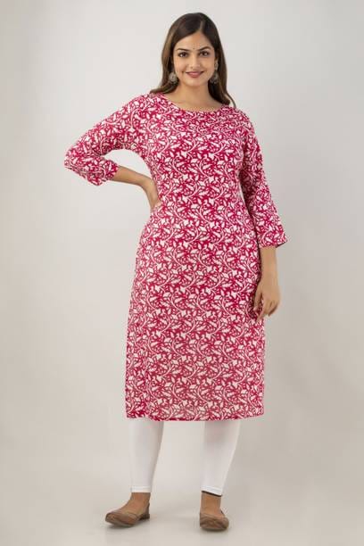 Women Printed Viscose Rayon A-line Kurta  (Pink)