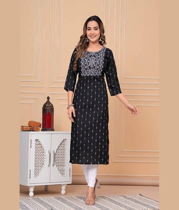 GlowWorld Rayon Embroidered Straight Women's Kurti - Black ( Pack of 1 )