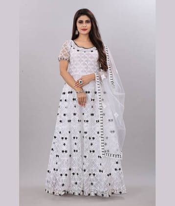 JULEE - Yellow Flared Net Women's Semi Stitched Ethnic Gown ( Pack of 1 )