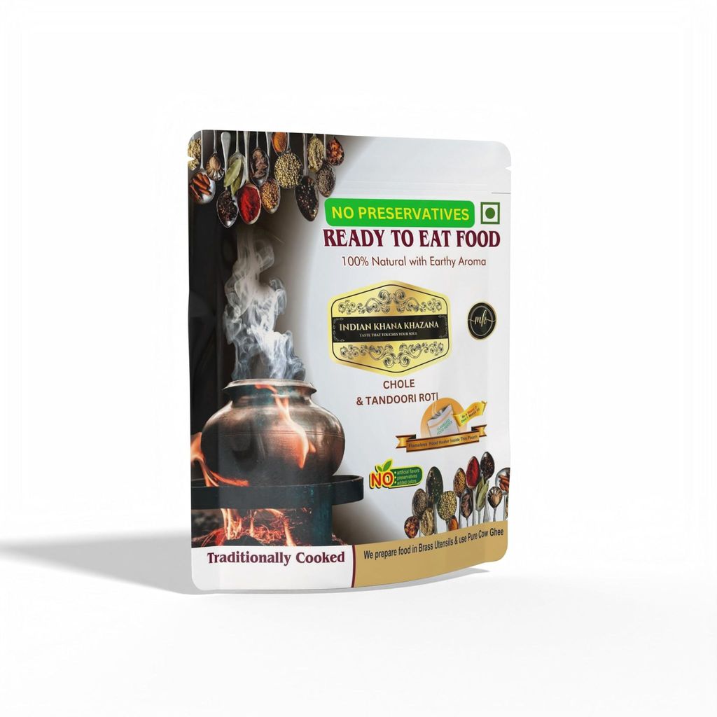 INDIAN KHANA KHAZANA Chole & Tandoori Roti COMBO (Chole 202gm + 2 Tandoori Roti)| No Added Preservative and Colours | Serve Hot Anytime Anywhere with our Flameless Food Heater inside the Pack | Indian Tasty Flavour Ready to Eat Food Chole & Tandoori Roti