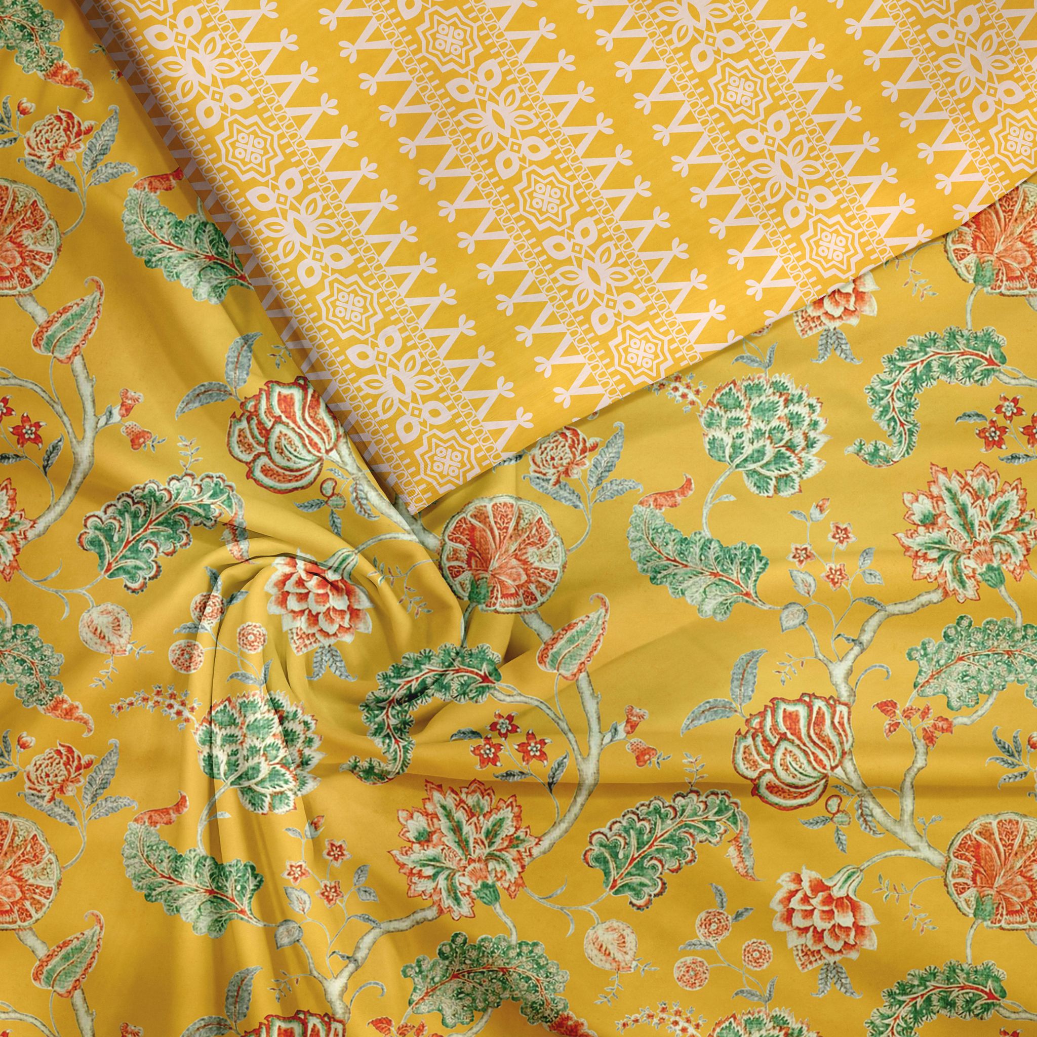 Yellow Orange Spikes Satin Linen unstitch suit set