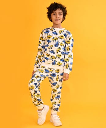CARS PRINT BOYS FLEECE SWEATSHIRT JOGGER SET - WHITE-0-6 MONTHS / 2N / WHITE