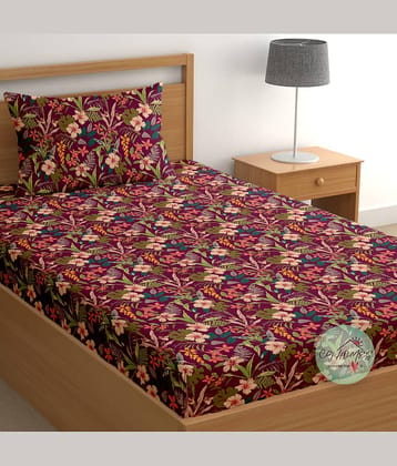 CG HOMES Cotton 1 Single Bedsheet with 1 Pillow Cover ( Multicolor )