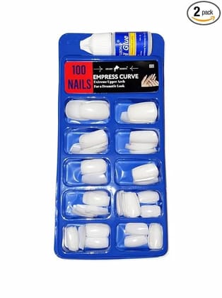 Fake Nails With Glue Kit/Different Size Artificial Reusable Nails Set Acrylic Fake/Women and Girl Professional Full Cover Artificial 100 False Nail - White (Pack of 1 combo)