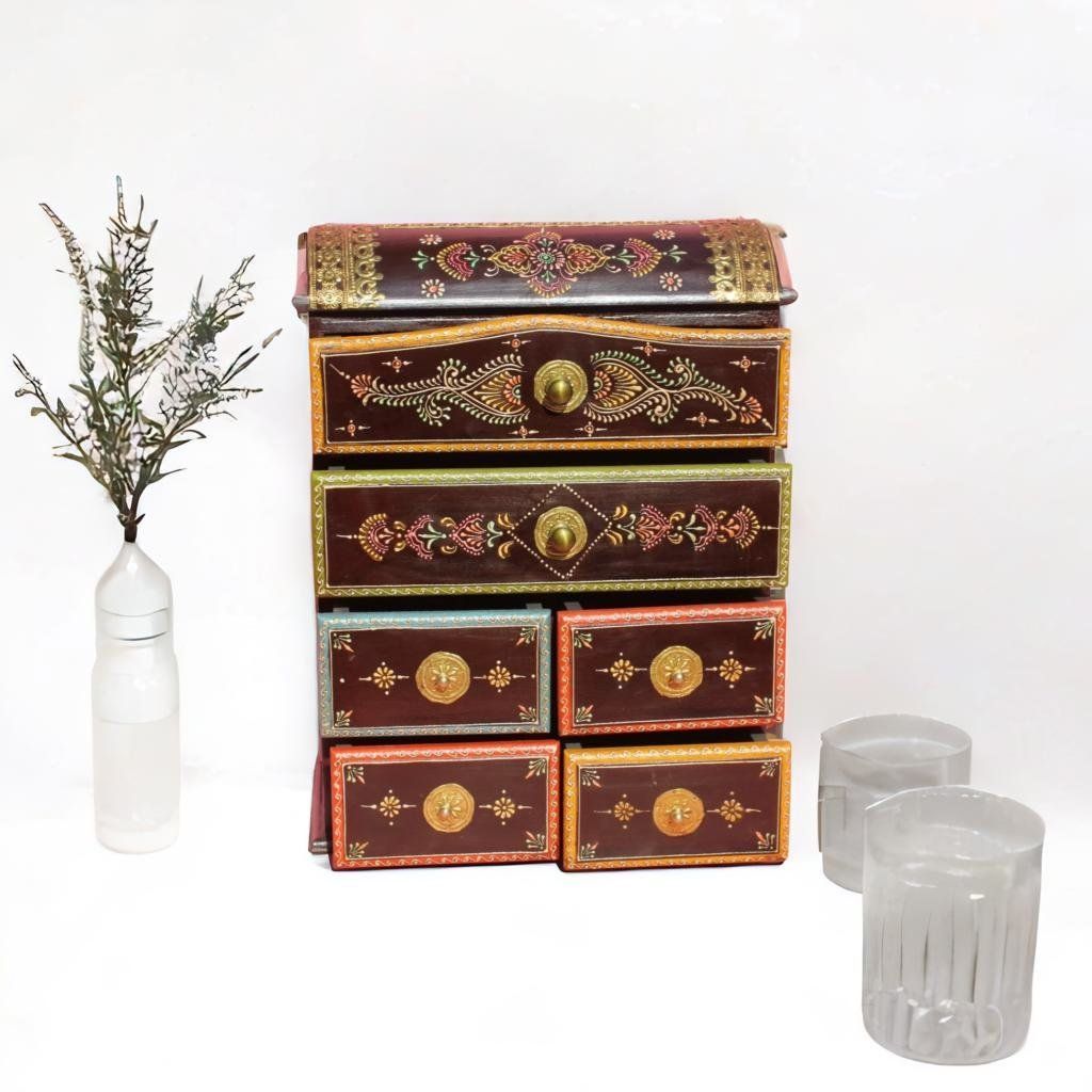 Hand Painted Wood Small Desk Drawer Side Cupboard Decor