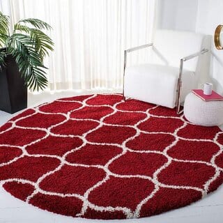 GALLERY HOME Silky Smooth Anti-Skid Shaggy Round Carpet with 2 inch Thickness (5 x 5 Round, Maroon F4)