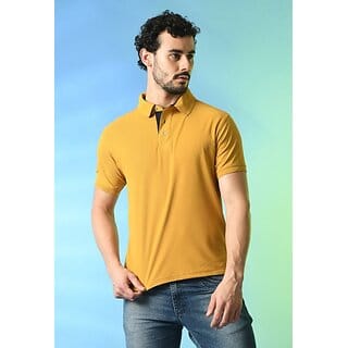 PrintCultr Solid Men Polo Neck Polyester Yellow T-Shirt