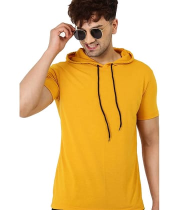 Leotude Cotton Blend Regular Fit Solids Hooded Half Sleeves Mustard Men T-Shirt Single Pack