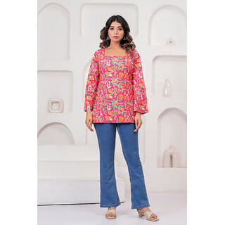 Womens Pink Ethnic Printed Kurti