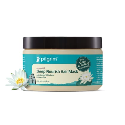 Pilgrim Korean Argan Oil Hair Mask For Dry & Frizzy Hair With White Lotus And Camellia | Hair Mask For Smoothening Hair, Deep Conditioning And Hair Fall Control | For Men & Women | 200Ml, 1 Count Pilgrim Korean Argan Oil Hair Mask For Dry & Frizzy Hair W Pilgrim Korean Argan Oil Hair Mask For Dry & Frizzy Hair With White Lotus And Camellia | Hair Mask For Smoothening Hair, Deep Conditioning And Hair Fall Control | For Men & Women | 200Ml, 1 Count Pilgrim Korean Argan Oil Hair Mask For Dry & Frizzy Hair W