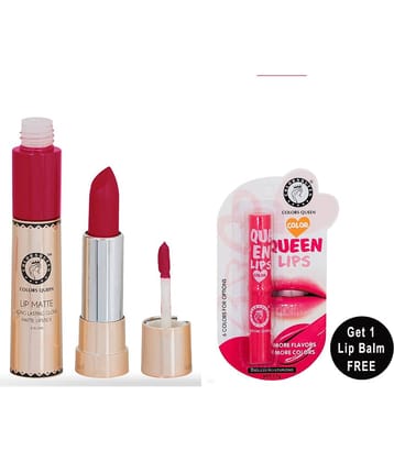Colors Queen 2in1 Matte Finish Water Proof Lipstick Deep Raspberry With Hydrating Lip Balm Combo of2