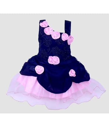 9stiches - Blue & Pink Net Baby Girl Frock ( Pack of 1 )