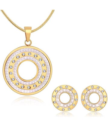 Spargz Gold Plated AD Stone with Peal Party Wear Life Circle Contemporary Pendant Set For Women ALPS_5039