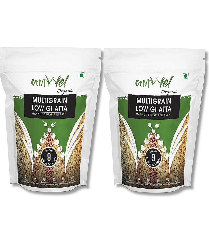 Amwel Multigrain Low GI Atta | 9 Super Grains & Millets | Diabetic Friendly 1.8 kg Pack of 2