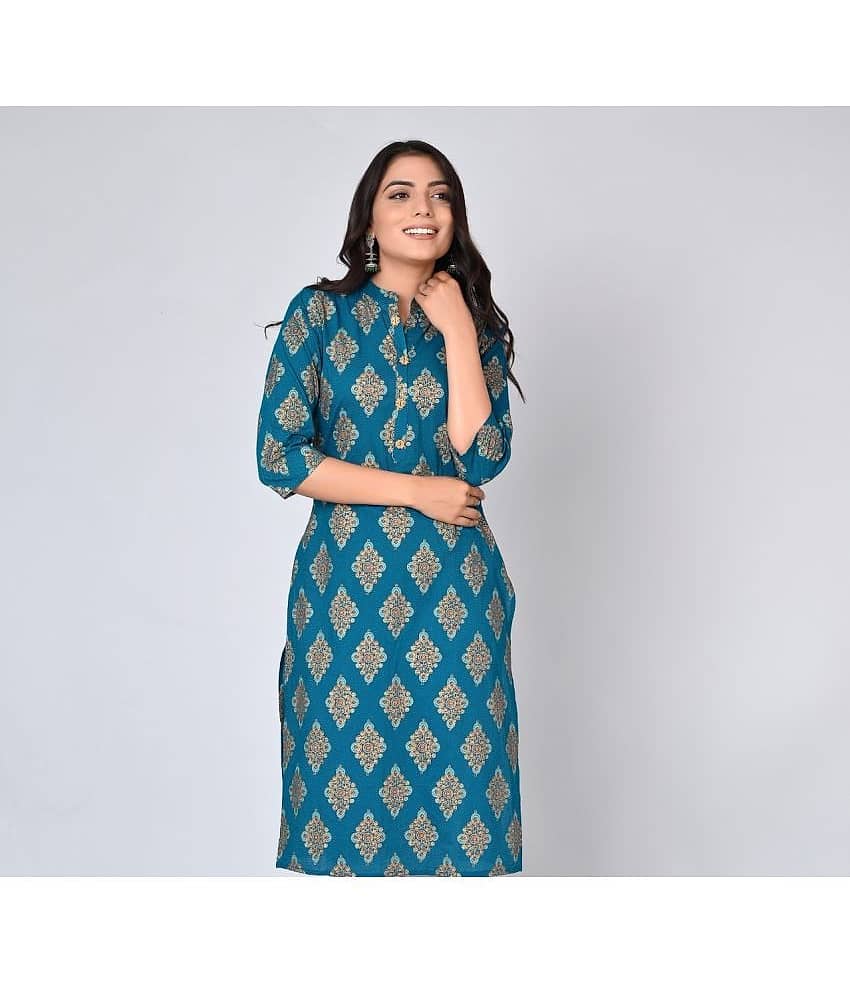 MAUKA - Blue Rayon Women's Straight Kurti ( Pack of 1 )
