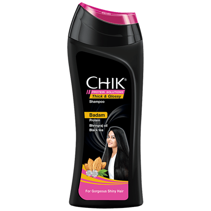 Chik Protein Solutions Thick & Glossy Shampoo - With Badam, Bhringraj Oil & Black Tea, For Shiny Hair, For Men & Women, 175 Ml