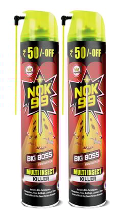 Nok-99 Big Boss Multi Insect Killer, Instantly Eliminates Cockroaches Flies Mosquitoes Lizards & other Insects | Pack of 2 (625 ml)