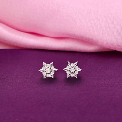 Minimalistic Diamond Star Silver Earrings-White Stone / Silver