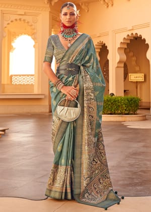 Saga Green Printed Soft Silk Saree