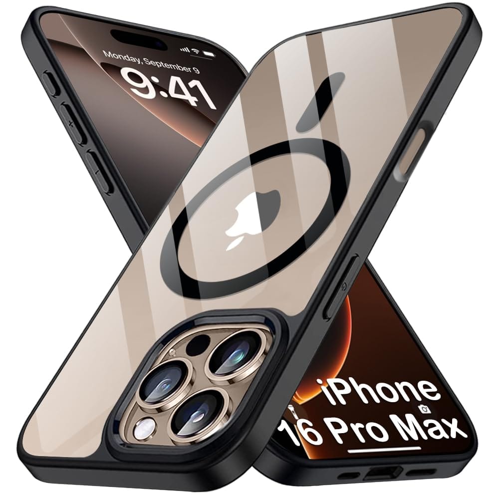 Ultra-Hybrid Back Cover Case for iPhone 16 Pro Max Compatible with MagSafe | Camera Protection | Crystal Clear Transparent Cover for iPhone 16 Pro Max (PC & TPU, Black Bumper)