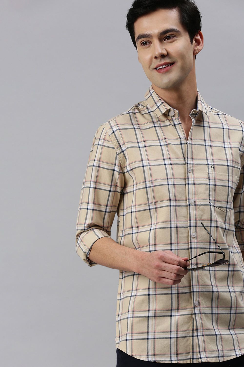 Classic Polo Men's Cotton Full Sleeve Checked Slim Fit Polo Neck Multicolur Woven Shirt | So1-20 B