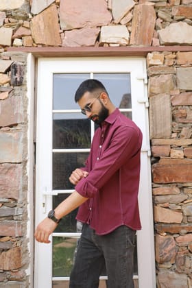 Deep Wine Threaded Classic Shirt-M