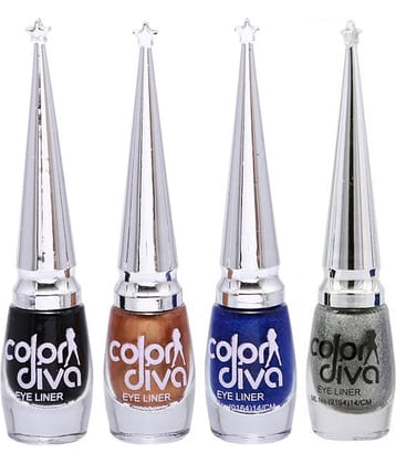 Color Diva 4 Color Eyeliner Black, Gold, Blue & Silver GC562 Makeup Kit Pack of 4 100