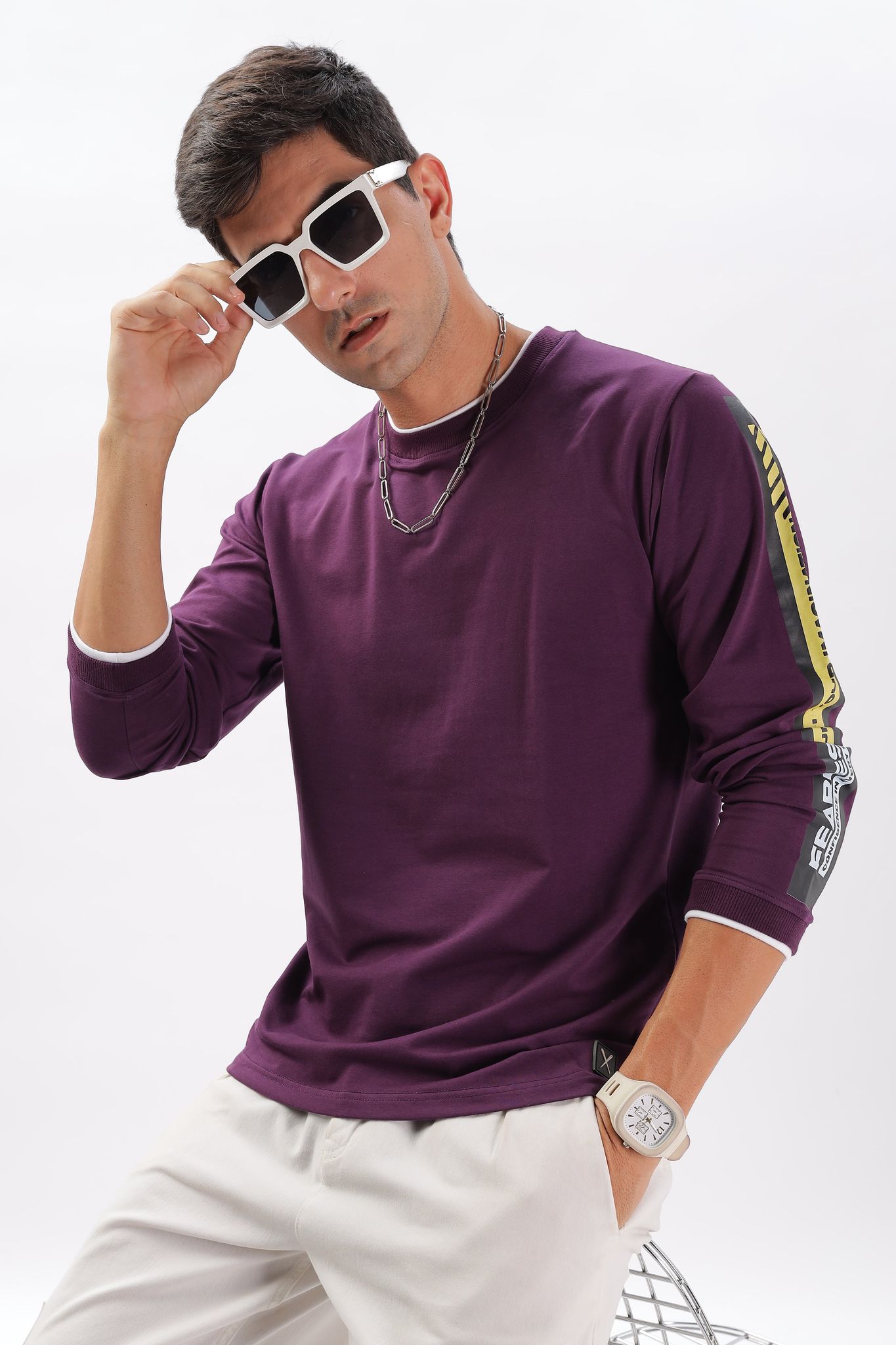 Stitch of Boldness Full Sleeve T-Shirt: Purple-S