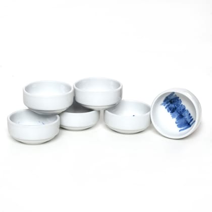 Tablejoy Stackable Dip Bowl Set Of 6 Round White And Blue For Dining Table, Home, Restaurant Serving Snack, Sauce, Dips, Microwave And Diswasher Safe, Aesthetic Design, Light Weight And Durable,