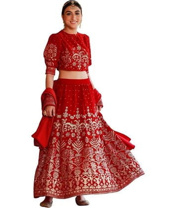 Juniper Maroon Velvet Circular Stitched Lehenga