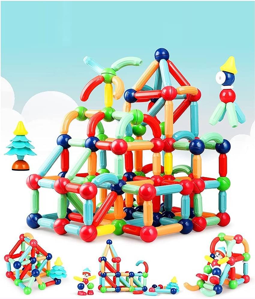 RAINBOW RIDERS Magnetic Sticks 64 pcs Building Blocks for Kids- Magnetic Toys for Kids Girls Boys-3+Years  Toddlers Educational Stem Learning Magnet Stick with Balls Game Set,Multicolor (Magnetic Stick 64 pcs)