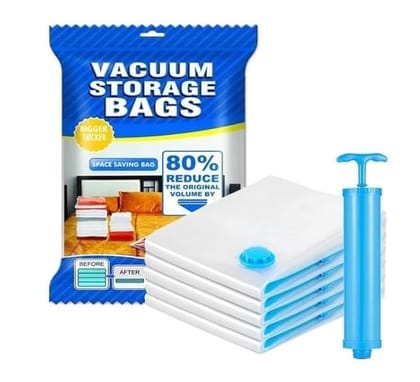 Vacuum Storage Bags with Hand Pump, 80% Space Saving, Pack of 6 (2 Jumbo 100x70cm, 2 Large 80x60cm, 2 Medium 70x50cm), Double Zipper