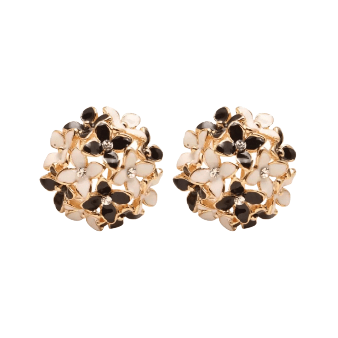 Crystal Four Leaf Clover Stud Earrings, Copper Tops Earrings for Women and Girls-Black