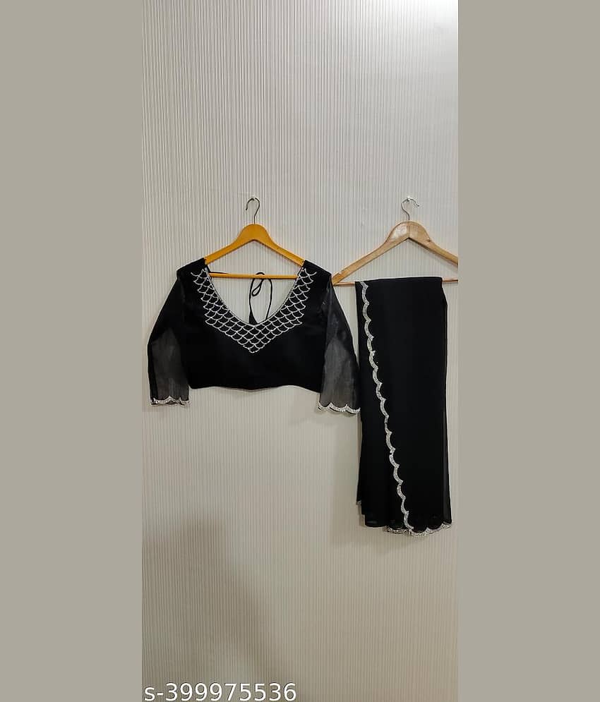 Shivadit ethnic Chiffon Cut Outs Saree With Unstitched Blouse Piece ( Black )