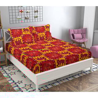 BLACK BEE  Jaipuri Bedsheet with elephant  camel print 3D 
double bedsheet with 2 Pillow Covers (208 X 213 cm)(BS17-01)