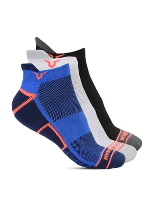 Invincible Ankle Length Socks Set of 3 Pairs-Black White Blue / S/M (UK 4-7)