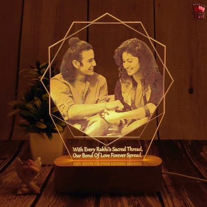 Personalized 3D Illusion Photo Lamp Rakhi Gift for Sister | Photo Frame for Rakshabandhan Gift, Rakhi Hamper, Rakhi Unique Return Gifts for Brother. (Rakhi 1)-Warm White