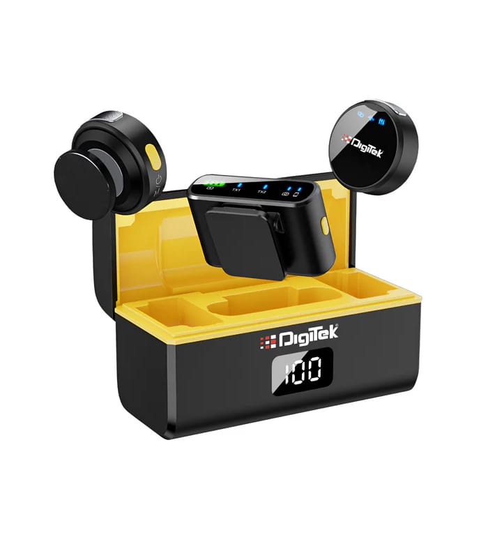 DIGITEK (DWM-116) 2-in-1 Wireless Microphone, 2.4GHz, Magnetic Collar Clip, 360 Sound Capture, 40m Range, 6Hr Battery, Type C-to-C & C to LTC, DSLR, iOS & Android Compatible, for Interviews & Vlogging