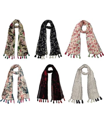 stolevilla Multi Printed Poly Cotton Yarn Stoles ( Pack of 6 )