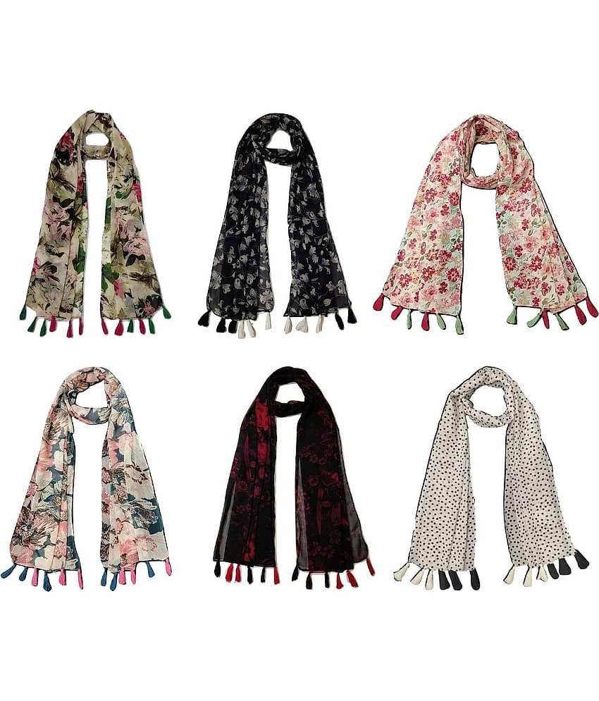 stolevilla Multi Printed Poly Cotton Yarn Stoles ( Pack of 6 )