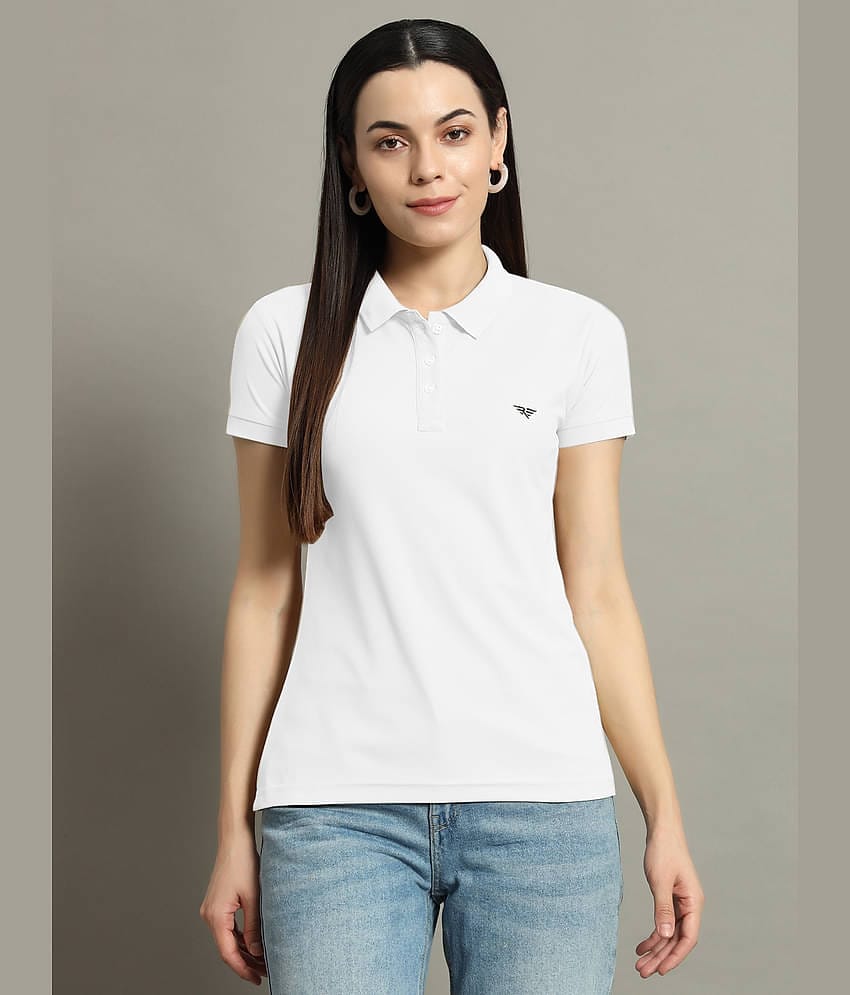Riss Women Cotton Blend Solid Regular Fit Polo Collar T-Shirt ( Teal )