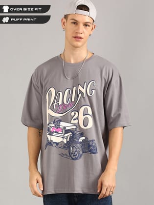 Charcoal Oversized Puffy Printed T-shirt-S